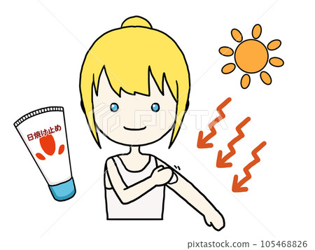 Illustration of a white woman preventing UV rays with sunscreen Illustration of a white woman preventing UV rays with sunscreen 105468826