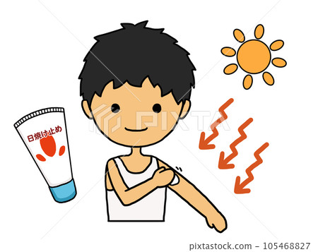 Illustration of a Japanese man who prevents UV rays with sunscreen 105468827