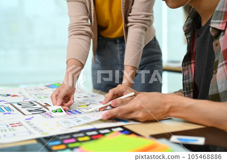 Group of application developers working on new website wireframe, planning application development at creative office 105468886