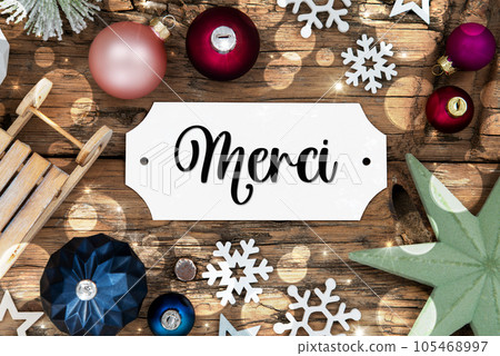 Christmas Decor, Wooden And Colorful With French Text Merci 105468997