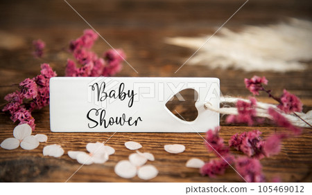 Natural Background With Label With Baby Shower Natural Background With Label With Baby Shower 105469012