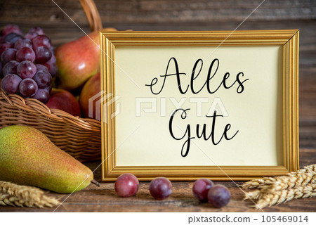 Fall Decoration with Fruits and Text Alles Gute Fall Decoration with Fruits and Text Alles Gute 105469014