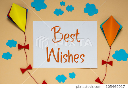 Fall Background With Kite, Clouds and Autumn Decoration and Text Best Wishes Fall Background With Kite, Clouds and Autumn Decoration and Text Best Wishes 105469017