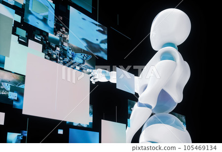 Robot is creating images. Artificial Intelligence (AI) Generated Image concept. 3d rendering. 105469134