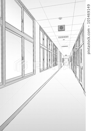 Painting style pen drawing illustration school_corridor Painting style pen drawing illustration school_corridor 105469149