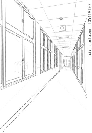 Painting style pen drawing illustration school_corridor Painting style pen drawing illustration school_corridor 105469150