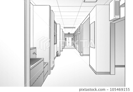 Painting style pen drawing illustration school_corridor Painting style pen drawing illustration school_corridor 105469155