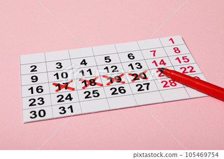 Women's calendar with a marker on a pink background 105469754