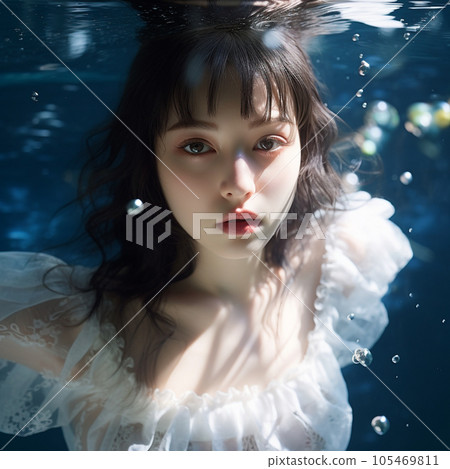 woman in white clothes underwater 105469811