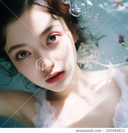 woman in white clothes underwater 105469812