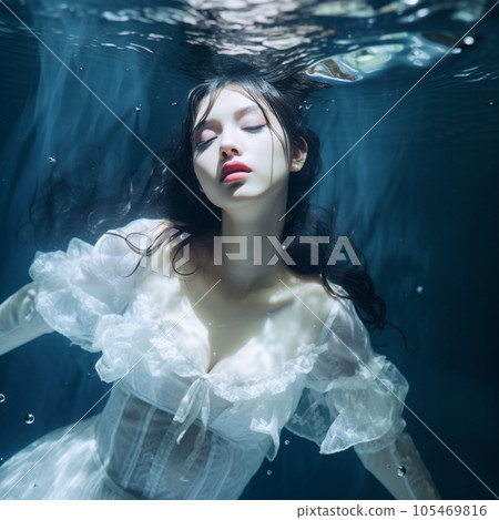 woman in white clothes underwater 105469816