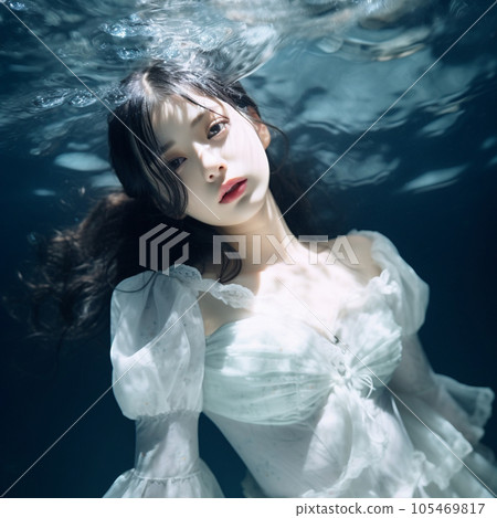 woman in white clothes underwater 105469817