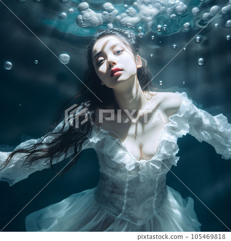 woman in white clothes underwater 105469818