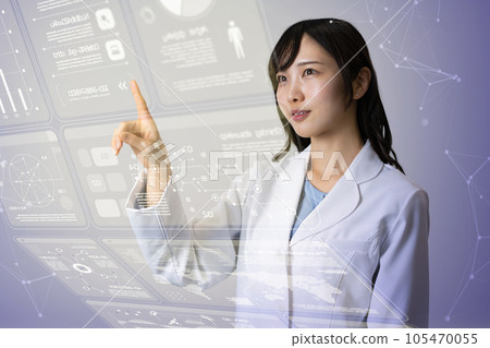 A woman in a white coat, a scholar, a doctor 105470055