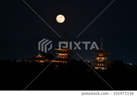 勝又池、藥師寺和秋天的滿月 勝又池、藥師寺和秋天的滿月 105471536