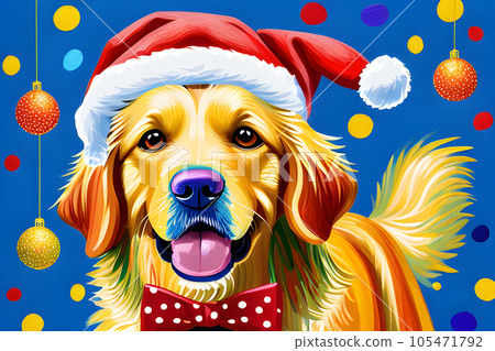 a christams dog wearing a red santa claus hat a christams dog wearing a red santa claus hat 105471792