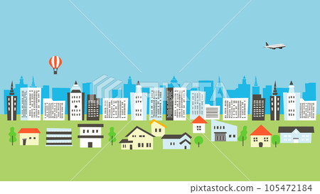 色彩繽紛、可愛的建築物和房屋的城市景觀。斯堪的納維亞風格插畫素材集 105472184