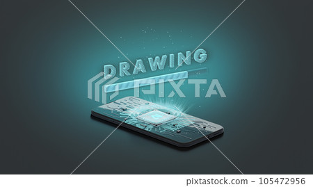 Black phone artificial intelligence drawing neural chip mockup, dark background 105472956