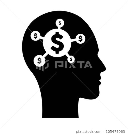 A digital dollar sign icon is displayed on a futuristic human profile face with a brain chip implant for artificial intelligence finance and money mind illustration. A digital dollar sign icon is displayed on a futuristic human profile face with a brain chip implant for artificial intelligence finance and money mind illustration. 105473063