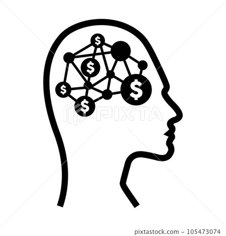 Digital dollar sign symbol on futuristic human profile with brain chip implant for AI Artificial Intelligence money mind illustration. Digital dollar sign symbol on futuristic human profile with brain chip implant for AI Artificial Intelligence money mind illustration. 105473074