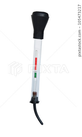 Hydrometer battery measuring density of car battery electrolyte shot on white. 105473217
