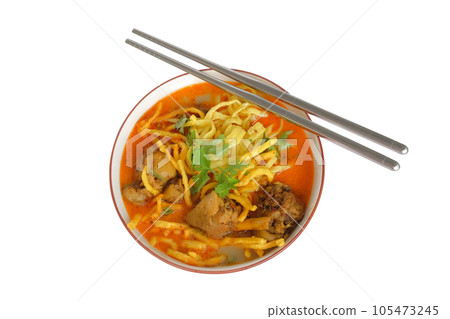 Khao soi - Traditional northern Thai Food, Curry with a noodle with chicken. Khao soi - Traditional northern Thai Food, Curry with a noodle with chicken. 105473245