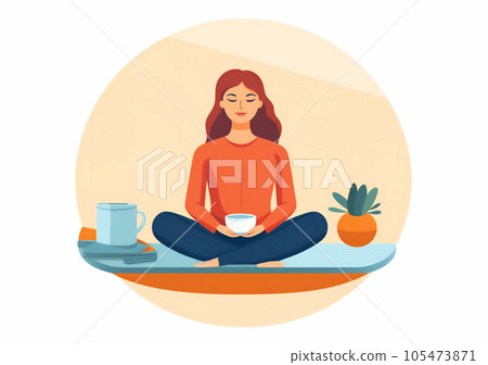 Successful young caucasian business woman on a break with cup of coffee. 105473871