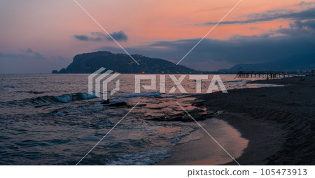 Beautiful evening scene on Alanya beach Beautiful evening scene on Alanya beach 105473913