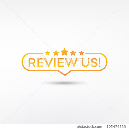 Review us on a black background. Review us. User rating concept. Review and rate us stars. Business concept 105474533
