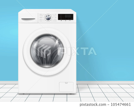 Realistic white front loading washing machine 105474661