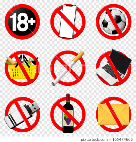 Set of prohibition sign. Forbidden signs isolated on transparent background. 105474666