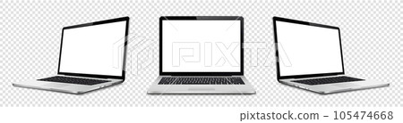 Laptop computer with white screen on transparent background 105474668