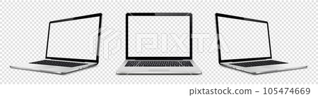 Laptop computer with transparent empty screen on transparent background 105474669