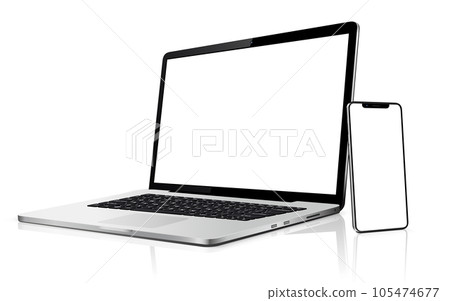 Isolated devices mockup. Smartphone and laptop with blank screen. 105474677