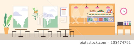 Empty canteen interior in school or collage, flat vector illustration. 105474791