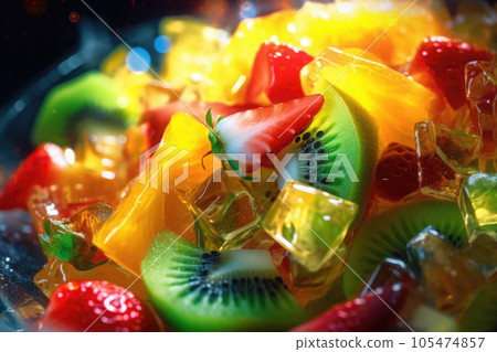 Extreme close up of an juicy fruit salad. Background of healthy fresh fruits. Generative AI 105474857