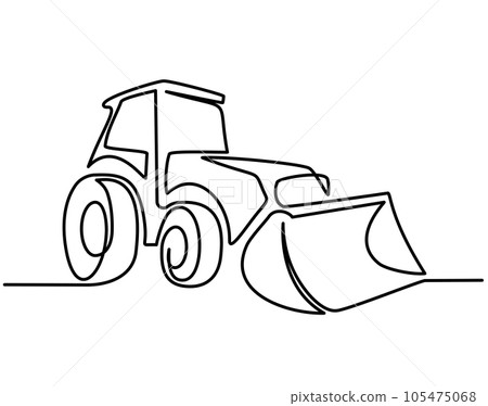 Heavy Equipment bulldozer tractor. Continuous one line drawing Heavy Equipment bulldozer tractor. Continuous one line drawing 105475068