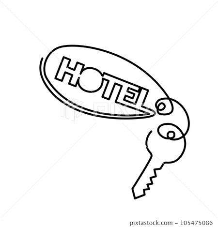 Key for hotel room with keychain. Continuous one line drawing Key for hotel room with keychain. Continuous one line drawing 105475086