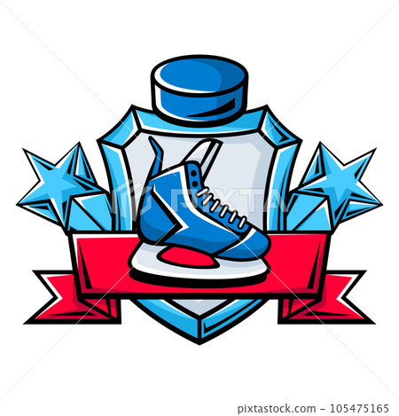Emblem with hockey symbols. Sport club label or emblem. Healthy lifestyle illustration. 105475165