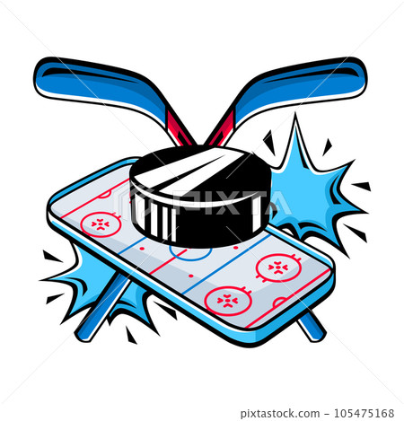 Emblem with hockey symbols. Sport club label or emblem. Healthy lifestyle illustration. 105475168