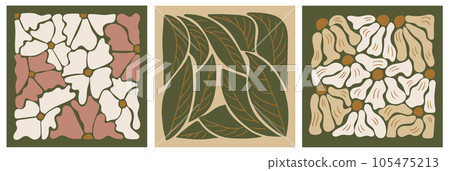 Abstract vintage floral groovy square compositions 105475213