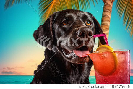 Funny dog with summer cocktail Funny dog with summer cocktail 105475666
