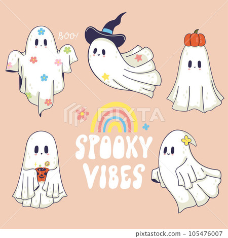 Set of magical cute happy ghosts. Vector graphics. Set of magical cute happy ghosts. Vector graphics. 105476007