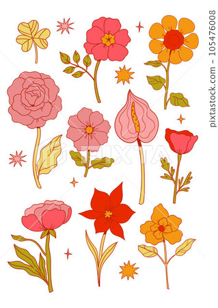 Collection of cute flowers isolate on white background. Vector graphics. Collection of cute flowers isolate on white background. Vector graphics. 105476008