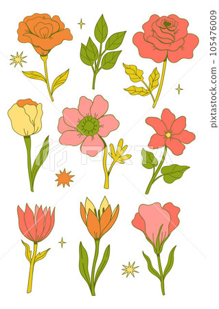 Collection of cute flowers isolate on white background. Vector graphics. Collection of cute flowers isolate on white background. Vector graphics. 105476009