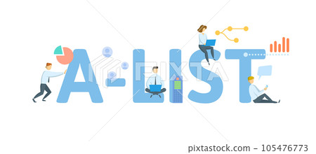 A-list. Concept with keyword, people and icons. Flat vector illustration. Isolated on white. A-list. Concept with keyword, people and icons. Flat vector illustration. Isolated on white. 105476773