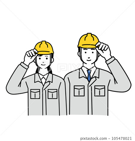 Simple illustration of male and female workers wearing work clothes in helmets Simple illustration of male and female workers wearing work clothes in helmets 105478021