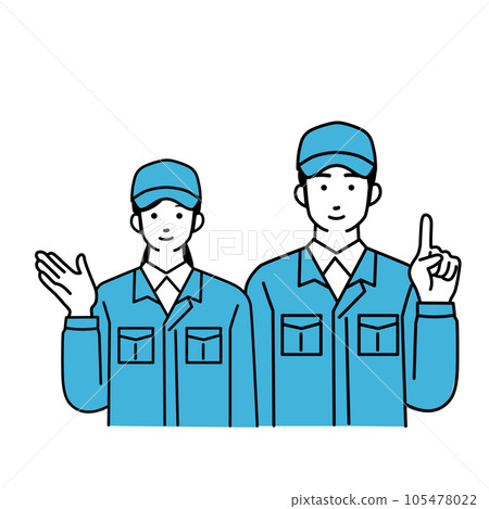 Simple illustration of male and female delivery workers wearing work clothes 105478022