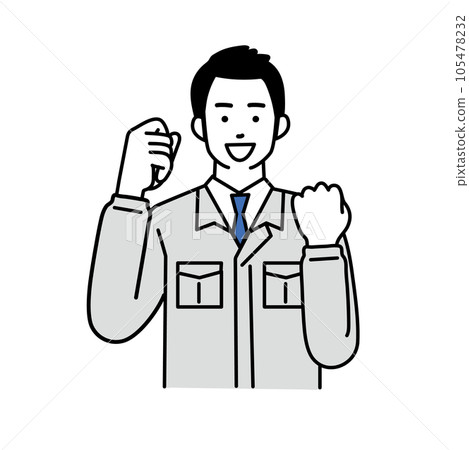 A simple illustration of a male worker wearing work clothes doing a guts pose 105478232