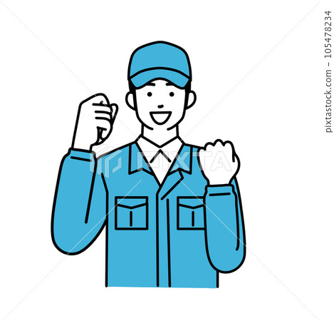 一個穿著工作服的男性送貨員擺出勇敢姿勢的簡單插圖 一個穿著工作服的男性送貨員擺出勇敢姿勢的簡單插圖 105478234